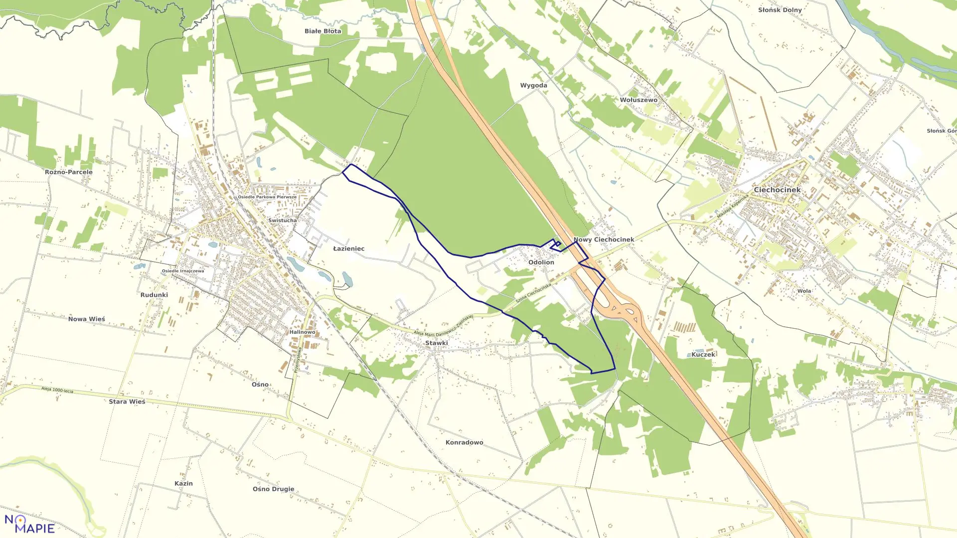 Mapa obrębu Odolion w gminie Aleksandrów Kujawski