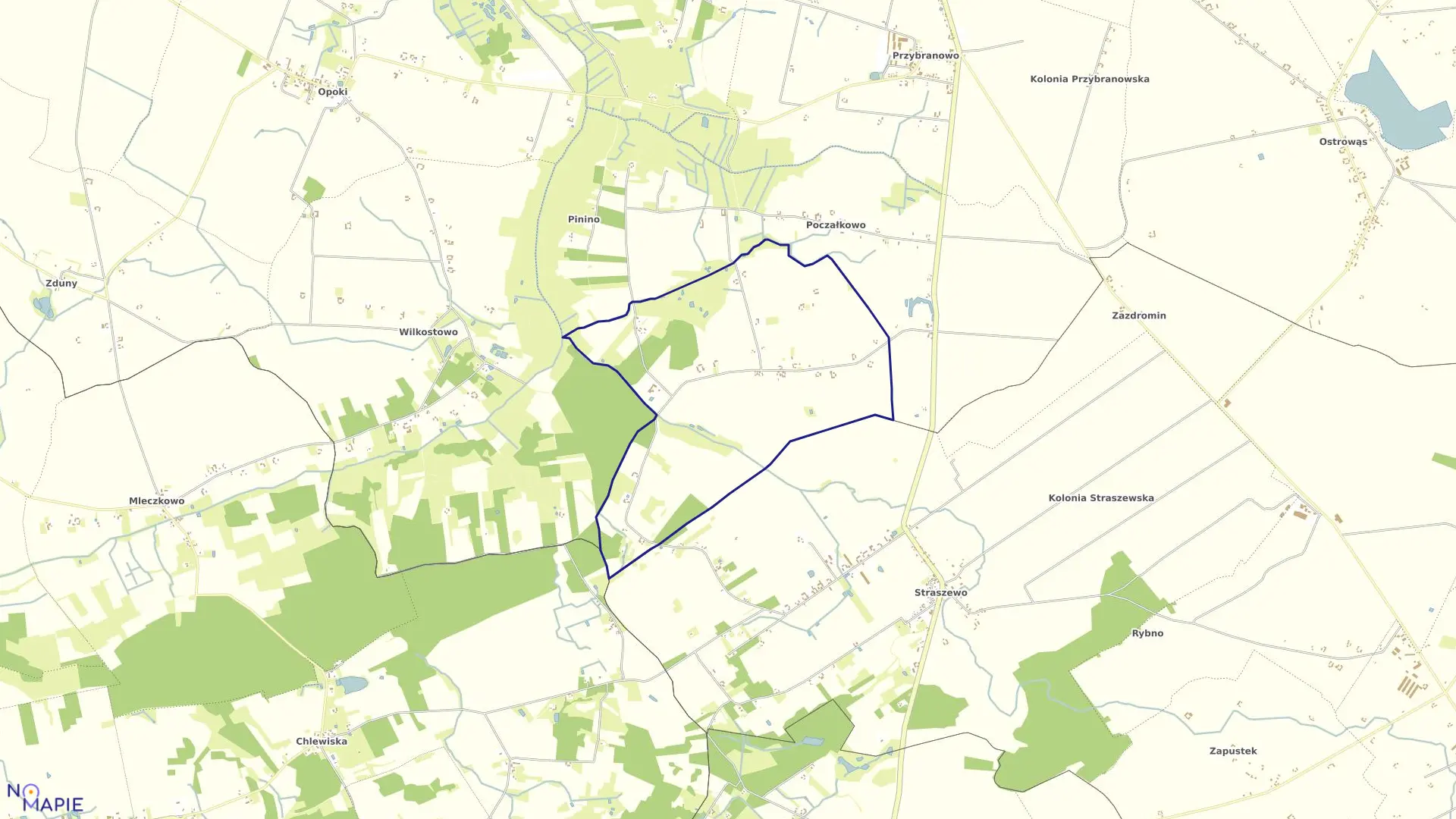 Mapa obrębu Przybranówek w gminie Aleksandrów Kujawski