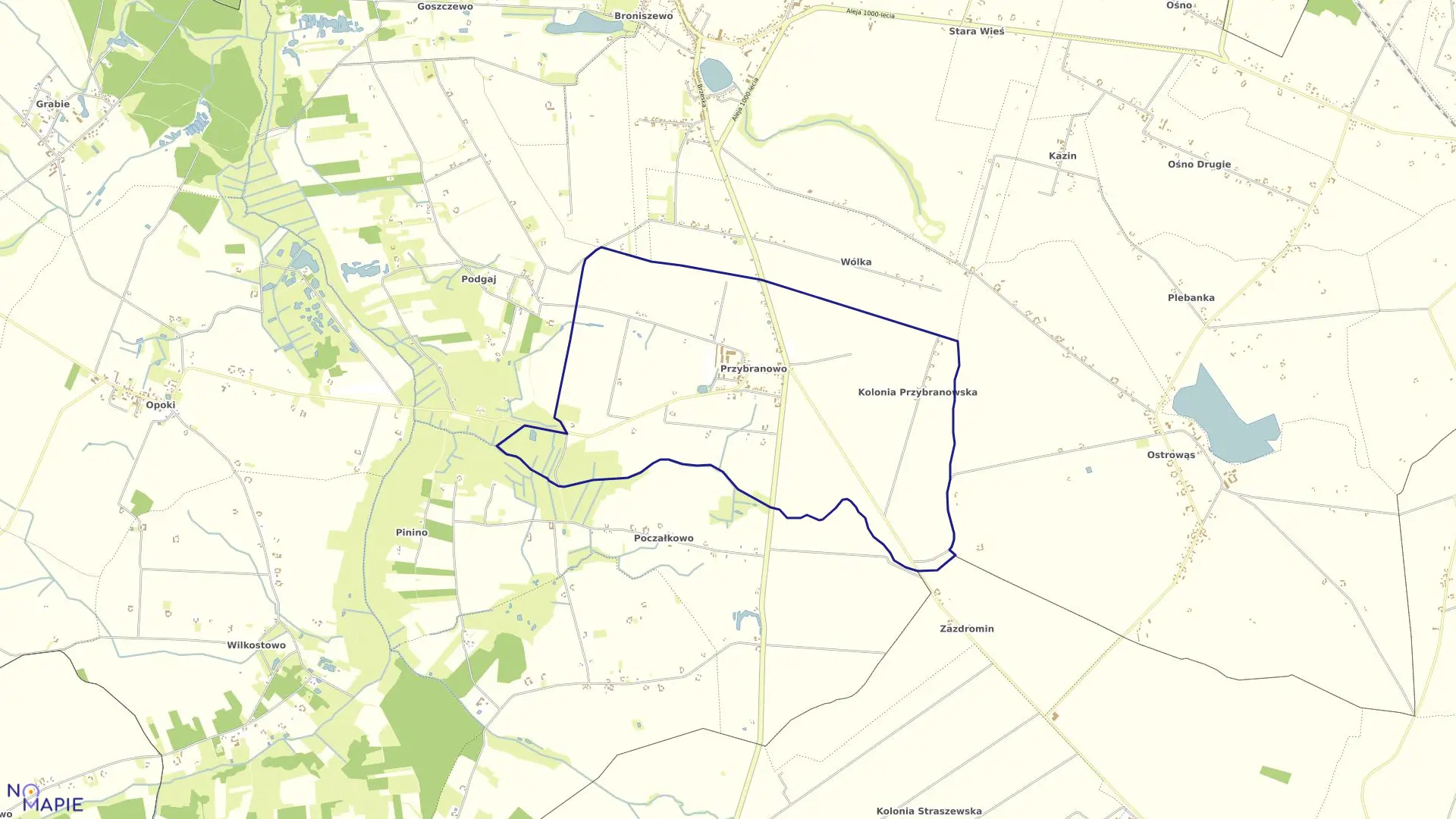 Mapa obrębu Przybranowo w gminie Aleksandrów Kujawski