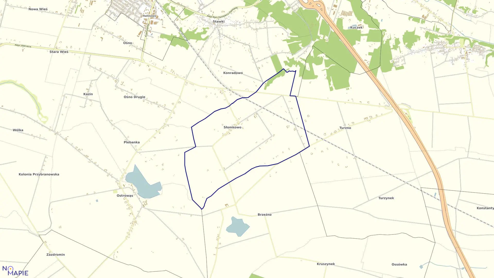 Mapa obrębu Słomkowo w gminie Aleksandrów Kujawski