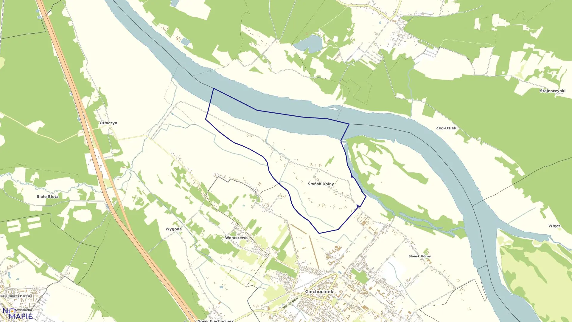 Mapa obrębu Słońsk Dolny w gminie Aleksandrów Kujawski