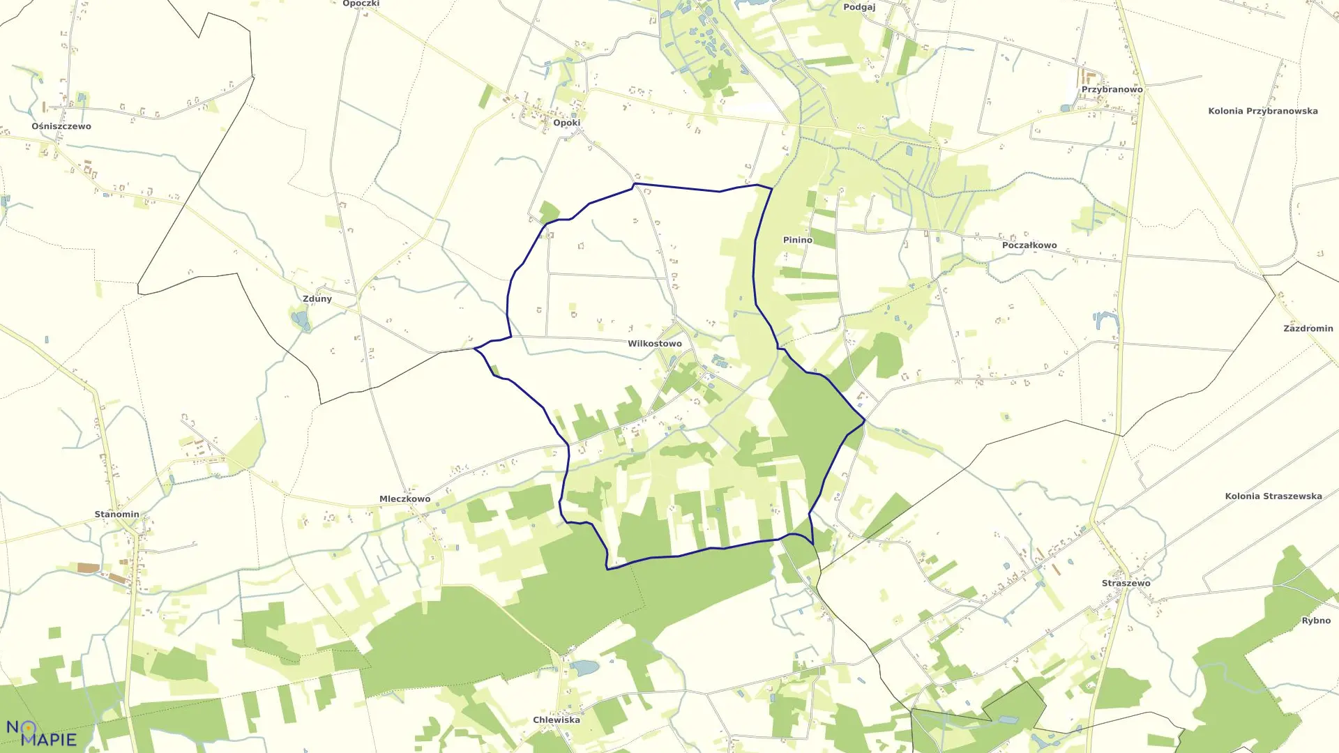 Mapa obrębu Wilkostowo w gminie Aleksandrów Kujawski