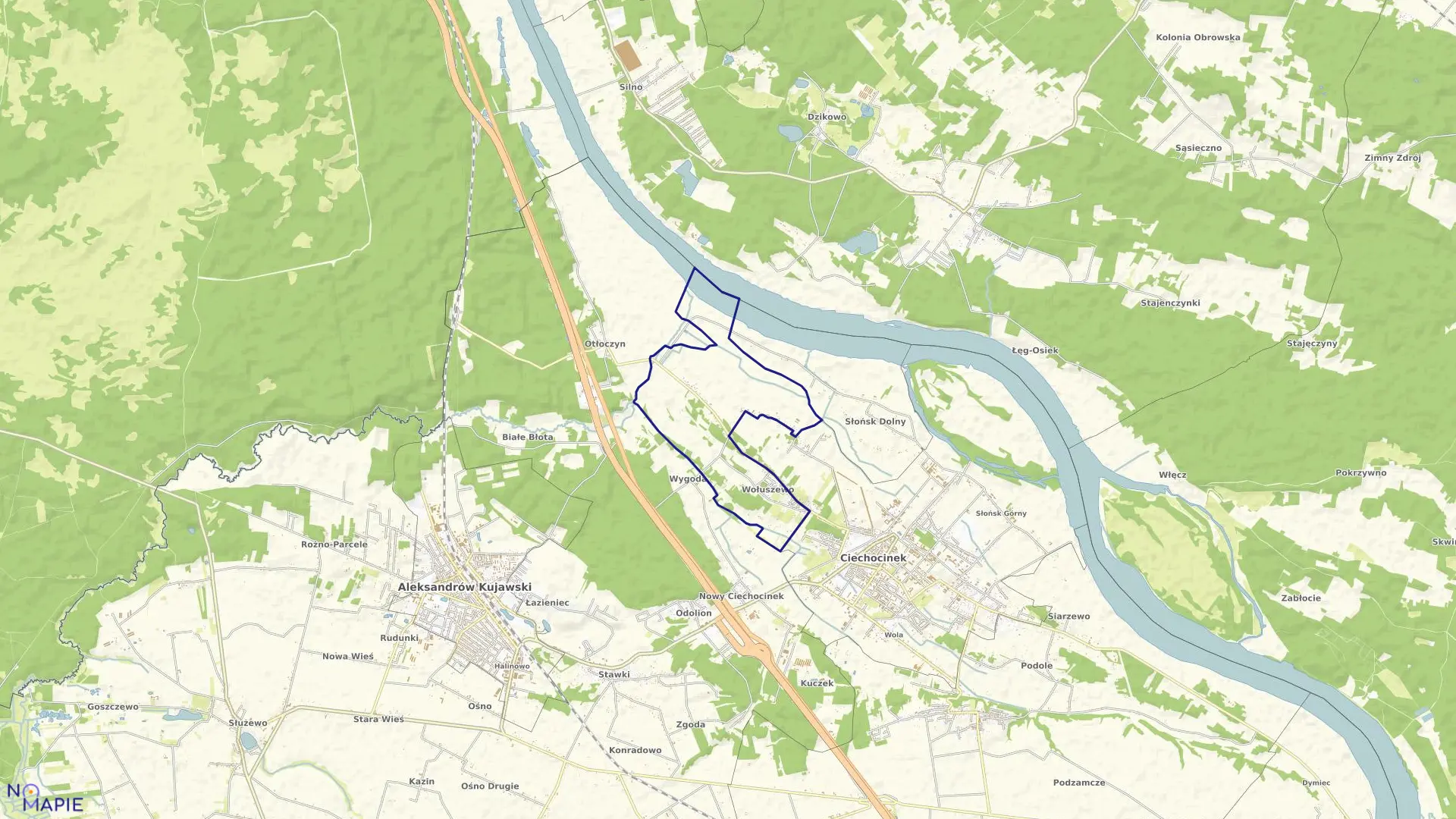 Mapa obrębu Wołuszewo w gminie Aleksandrów Kujawski